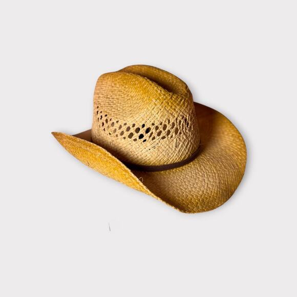 Vintage Straw Cowboy Hat – Woven Western Rancher Style with Chin Strap – Unisex - Picture 3 of 4